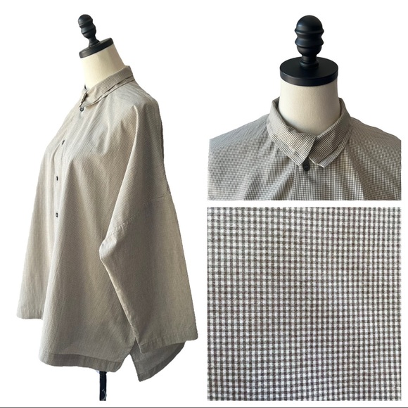 Eskander Gingham Check Boxy Double Collar Shirt | Size 1 SMALL - Picture 10 of 11